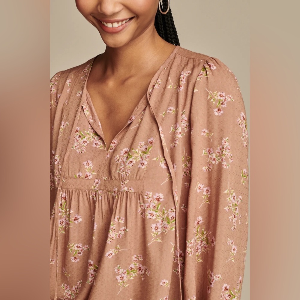 LUCKY BRAND Taupe Floral Peasant Top-Boho Blouse- Size Small NWT - Picture 10 of 10